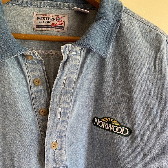 Vintage Western Classic | Norwood Sawmill Polo 90s Denim Shirt Embroidered Logo - Picture 2 of 3